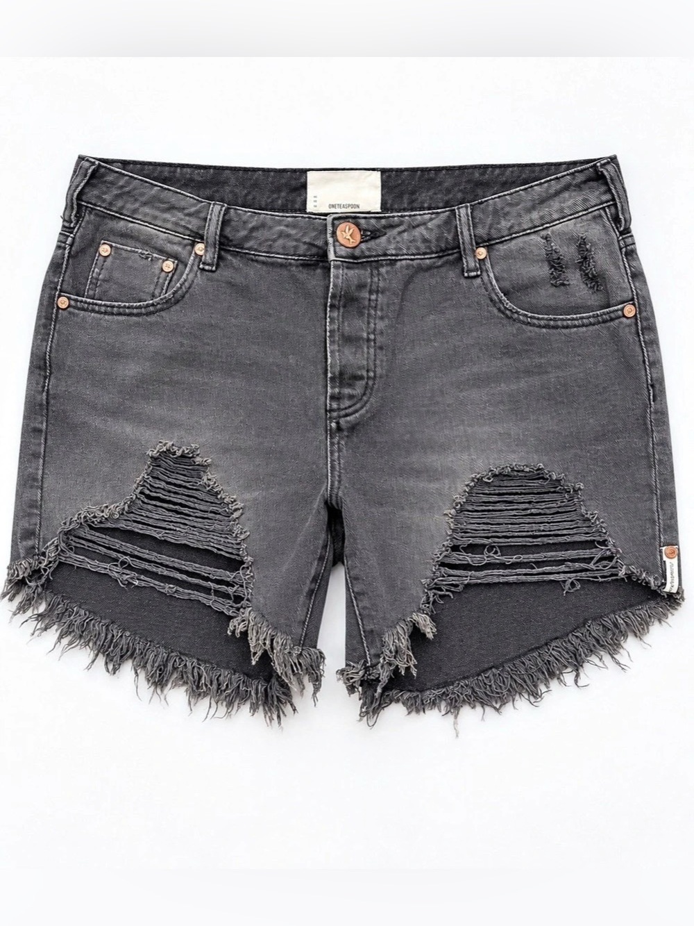 One Teaspoon Stevie Distressed Denim Shorts in Black Waist 28